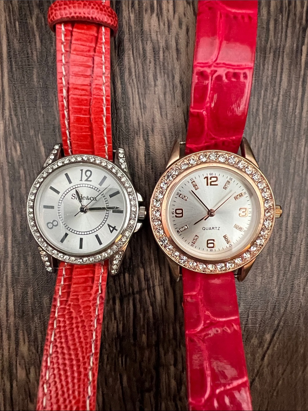 Crystal-Accent Women's red Fashion Watch both working